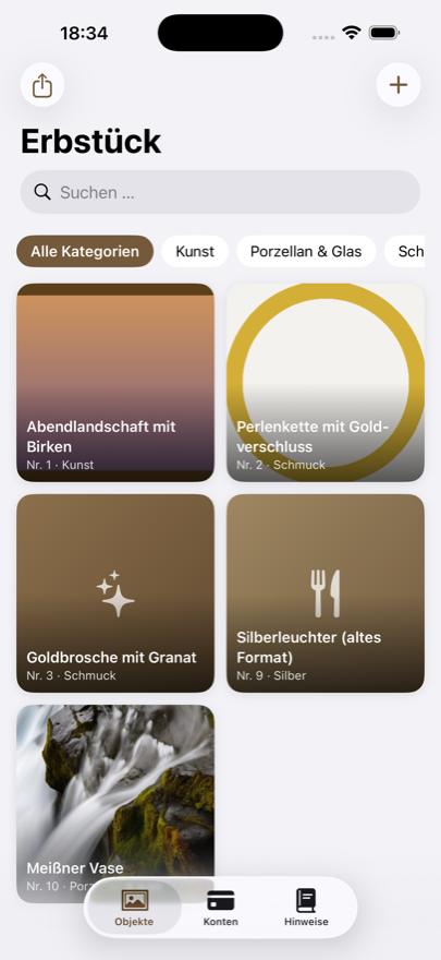 Foto-Galerie der erfassten Objekte